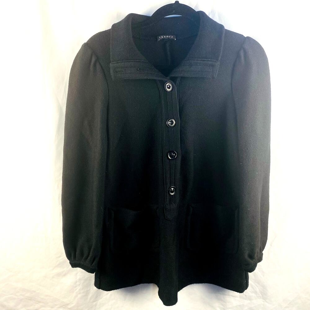 Theory Wool Blend 3/4 Button Down Pullover Cardigan Sweater Size 4 Minimal‎